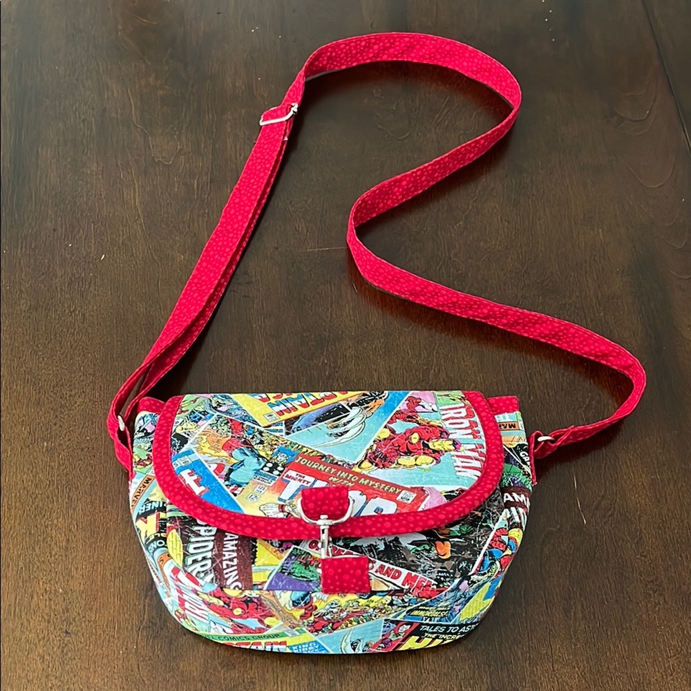 Handmade Colorful Super Heroes Marvel Comic Print Crossbody Bag